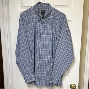 Jos. A. Bank Men's Checkered Dress Shirt in Blue and White